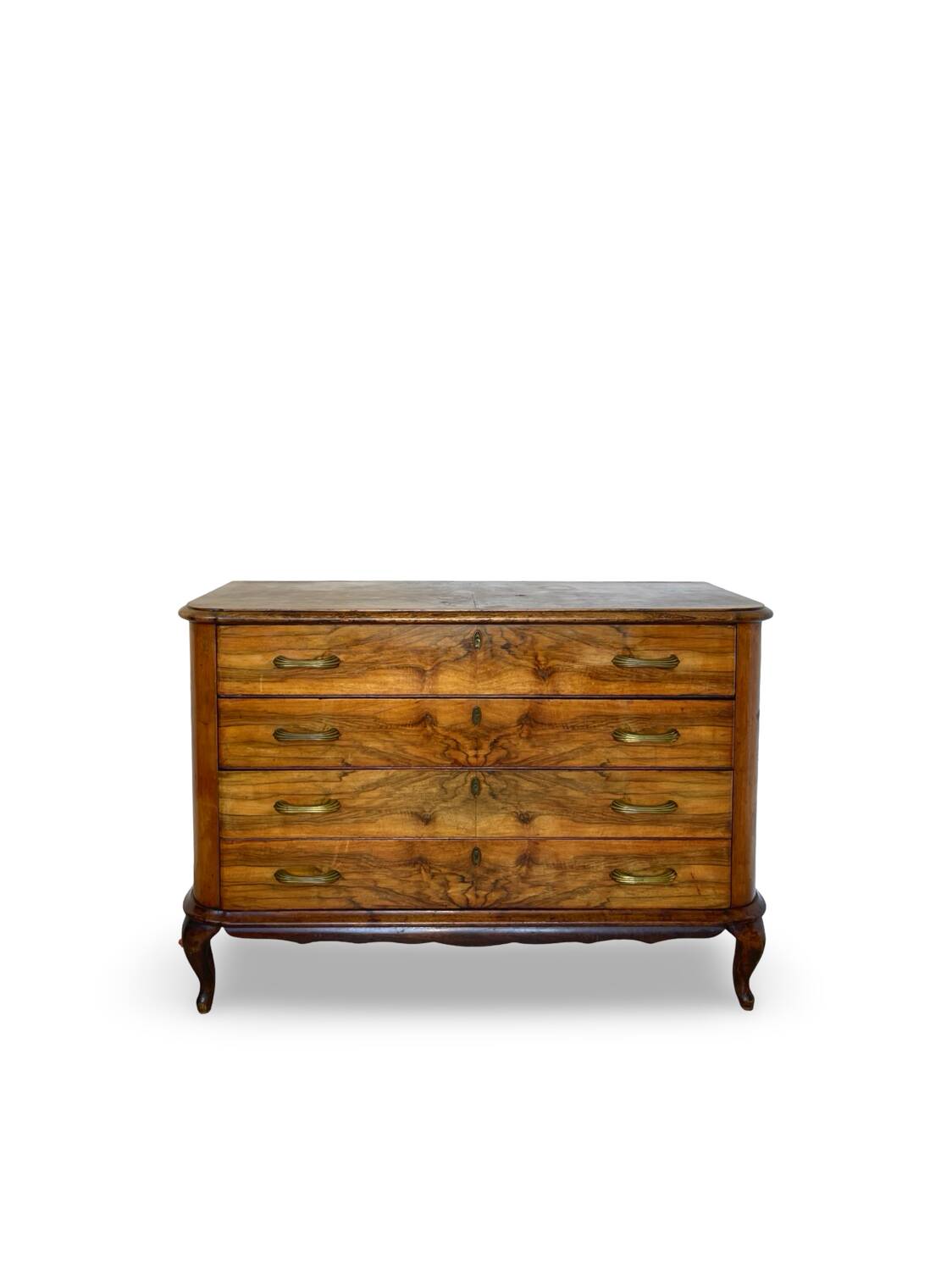 Italian art deco burl walnut chest of drawers, 1930s/1940s