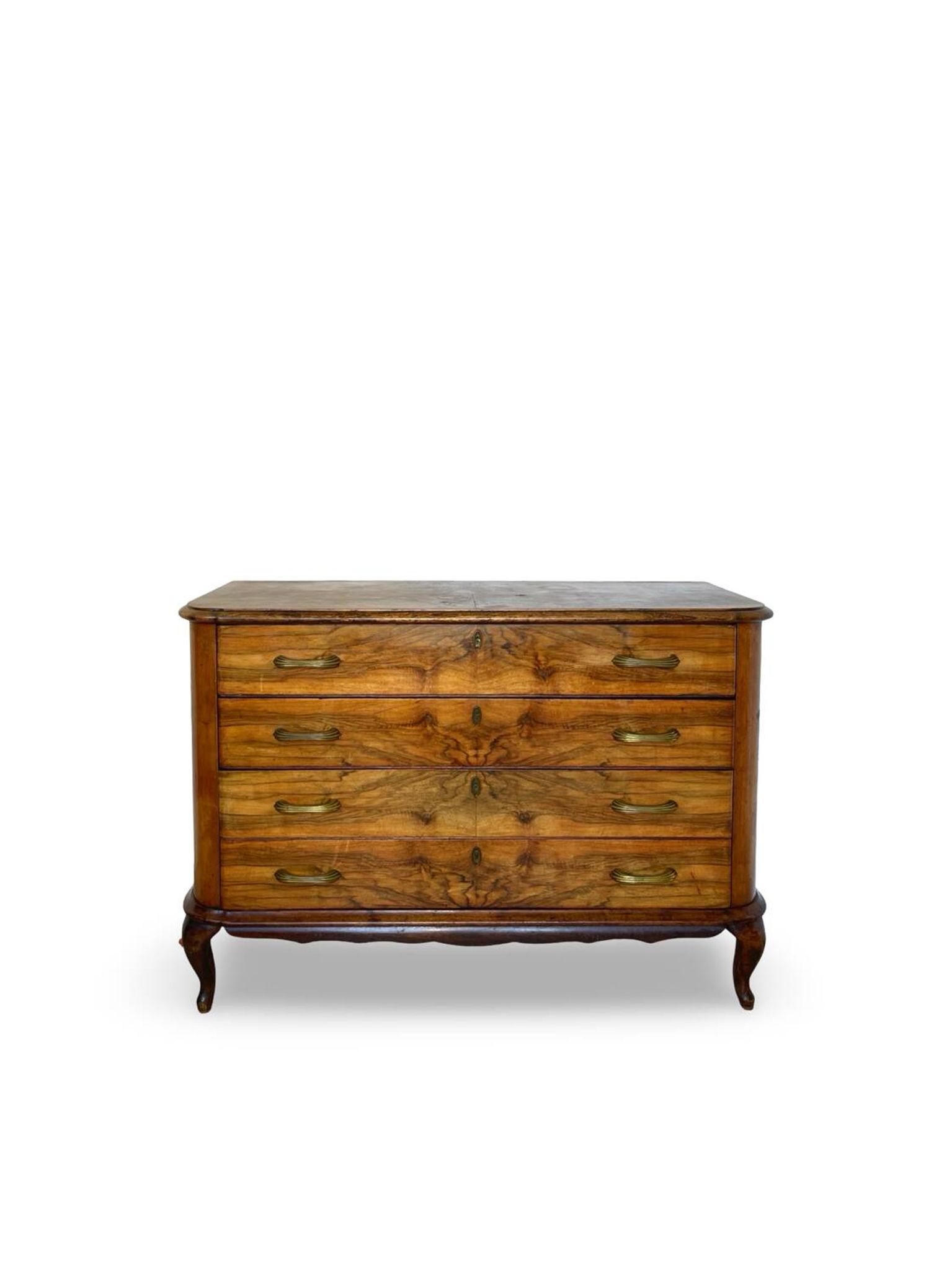 Italian art deco burl walnut chest of drawers, 1930s/1940s