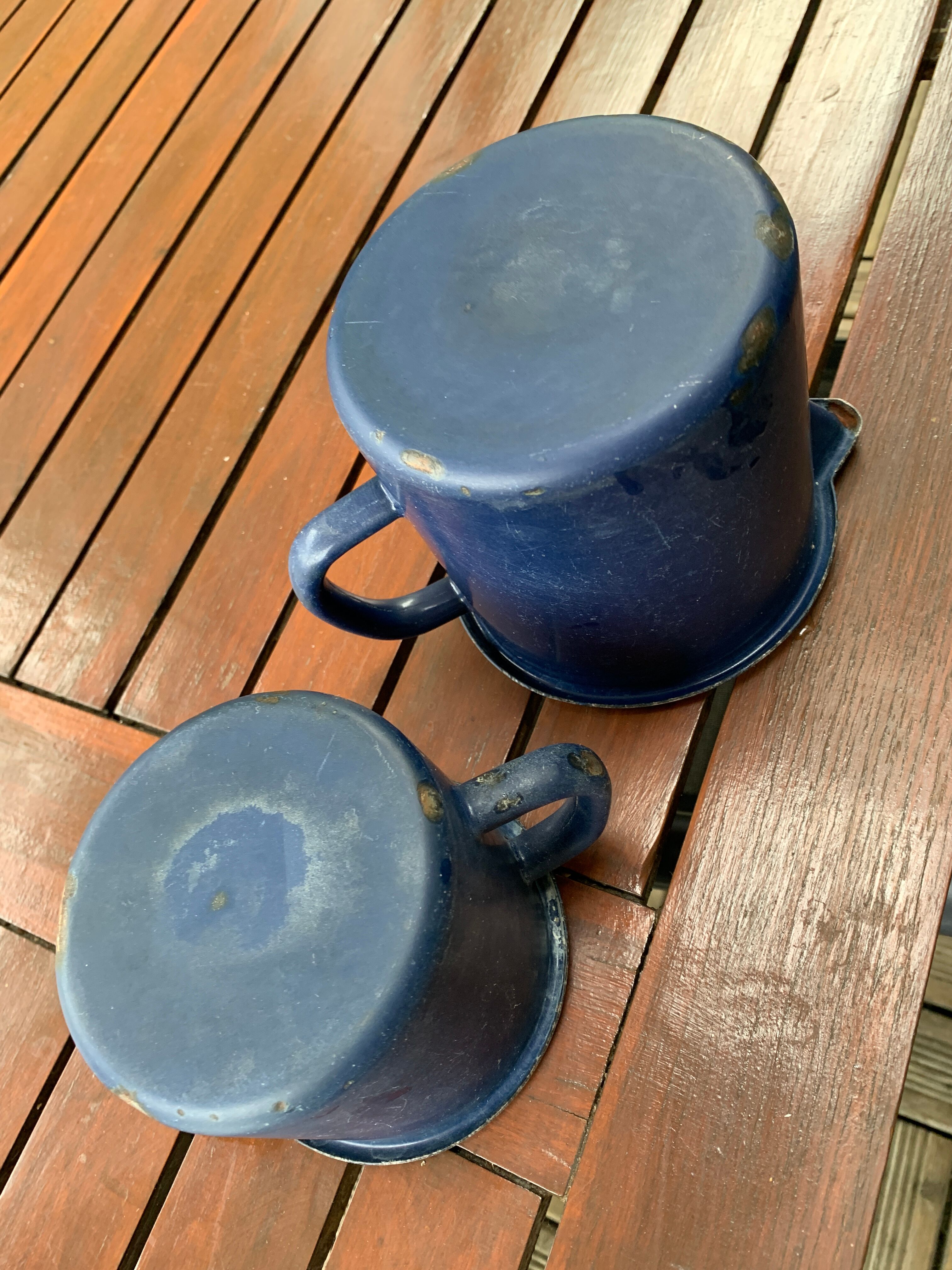 Pair of blue enamelled broc