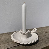 White ceramic candle holder twisted antique rope