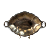 Antique oval silver-plated copper tray with handles.
