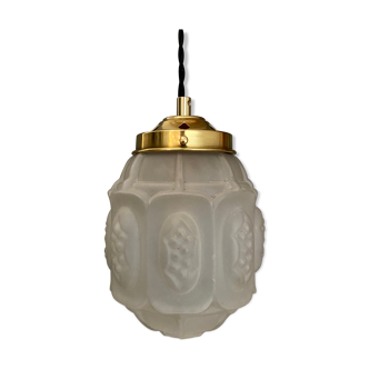 Vintage art deco globe pendant lamp in frosted glass