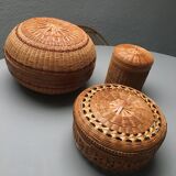 Lot of 3 bamboo lidbaskets