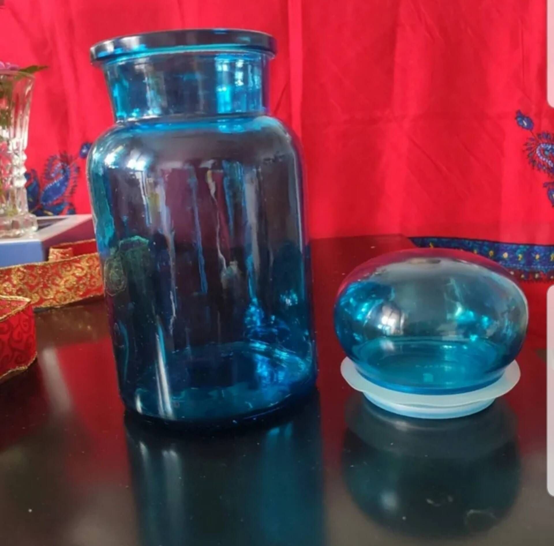 Blue glass apothecary jar, Belgium