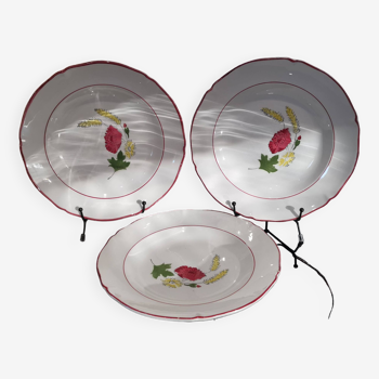 3 assiettes creuses en faïence Ceranord modèle Nicole