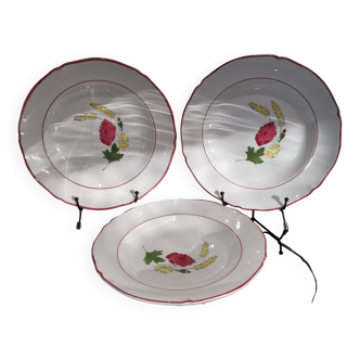 3 assiettes creuses en faïence Ceranord modèle Nicole