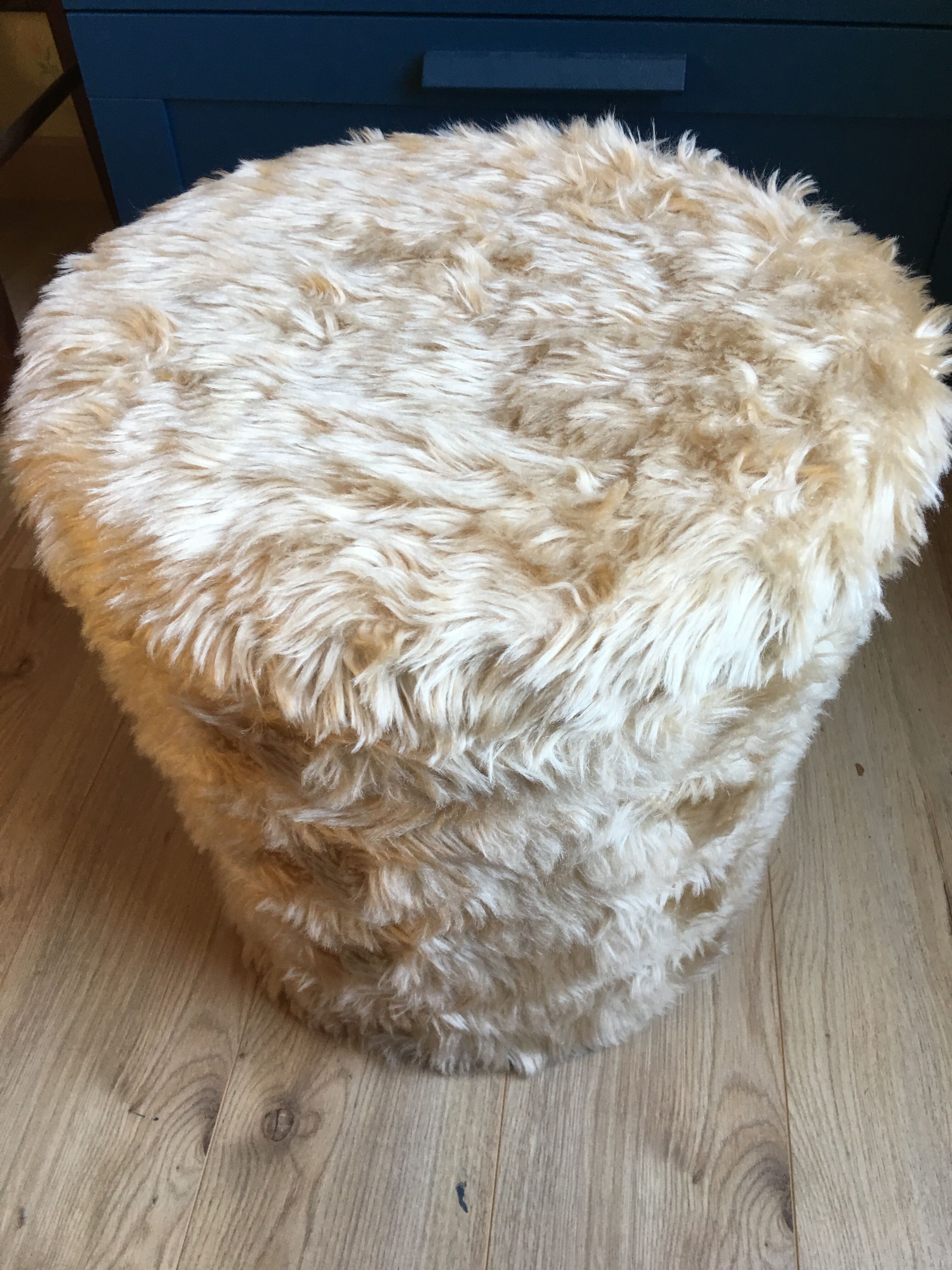Stool Ottoman fur synthetic box storage vintage year 70