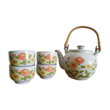 Théière en grés et osier et ses 4 tasses