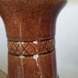 Vintage Amphora Vase: Large Brown Glazed Pottery with Grape Motif
