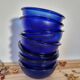 Set of eight ramekin bowls blue glass cups made in vintage France