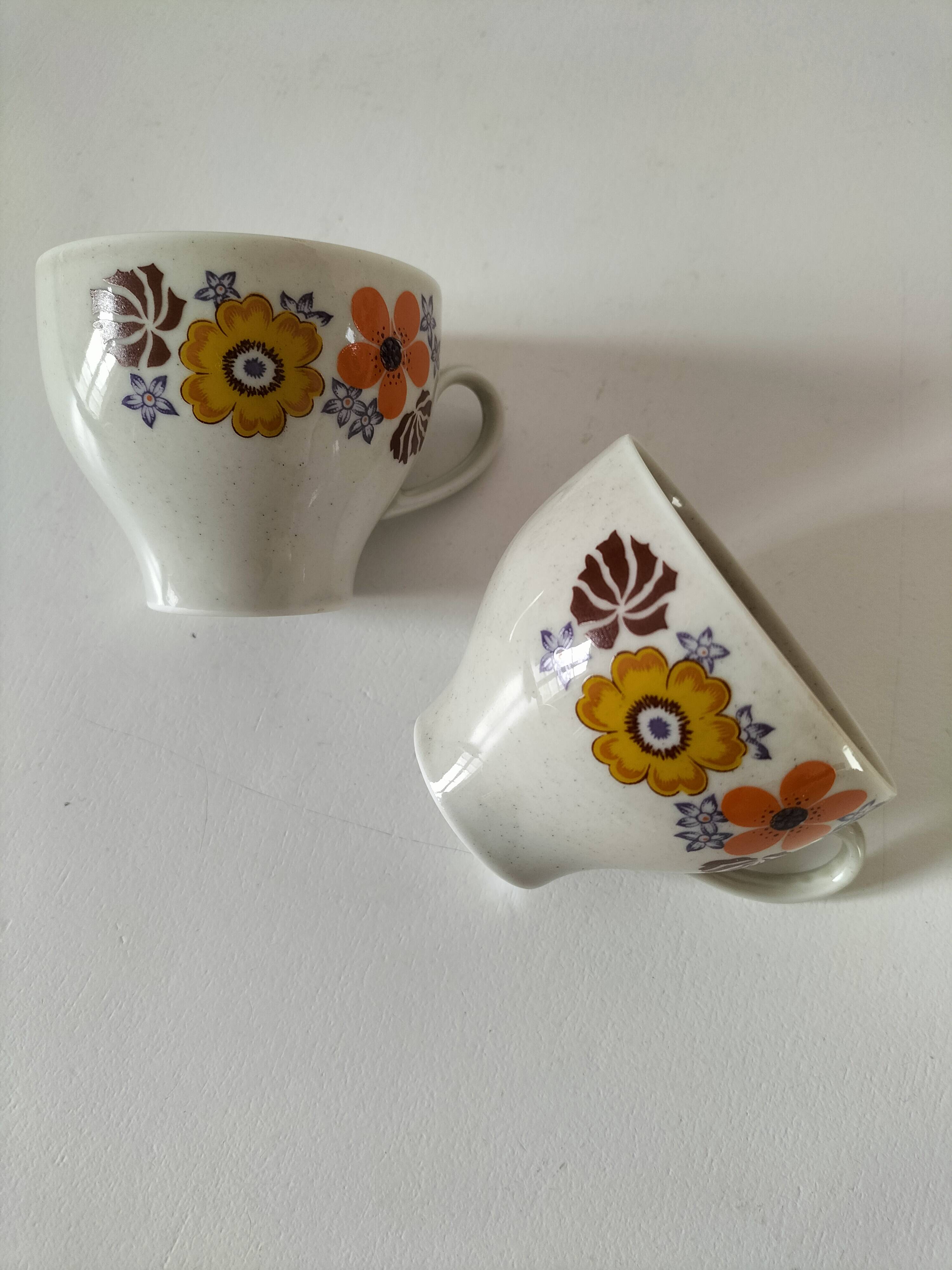 Vintage Winterling espresso cup duo, 70s floral design.
