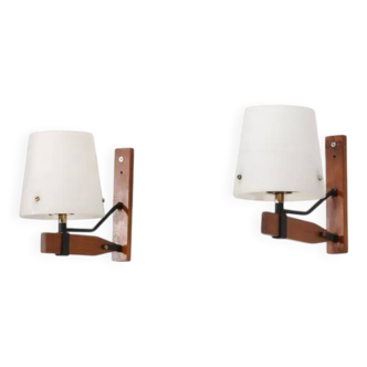 Italian wall lamps by Esperia in teak with glass, 1950s