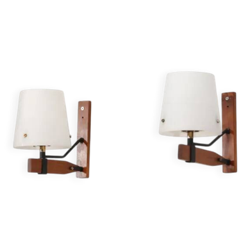 Italian wall lamps by Esperia in teak with glass, 1950s