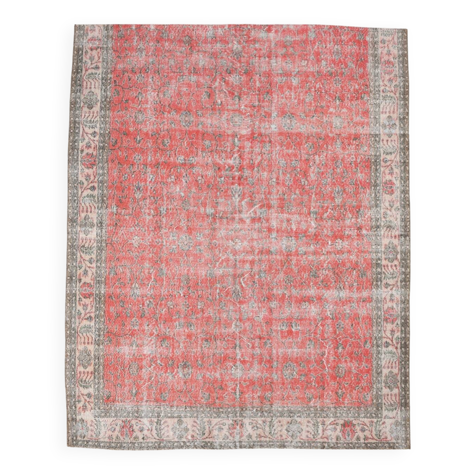 7x9 Turkish Soft Red Bordered Rug, 220x272 Cm