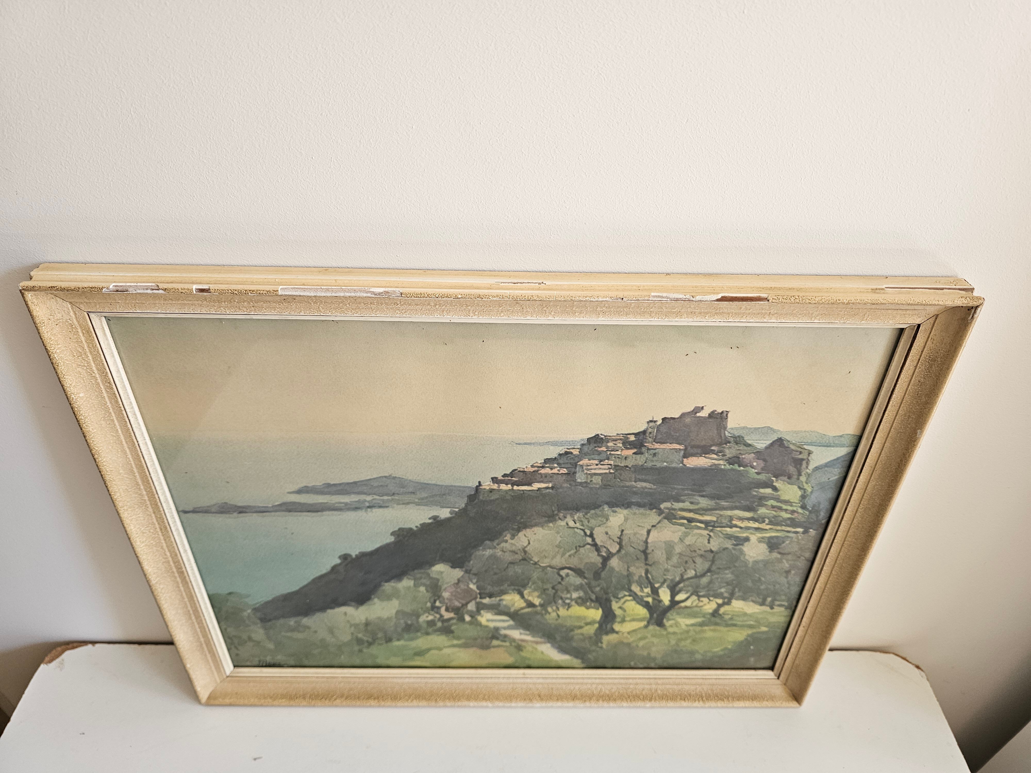Old lithograph - Landscape Riviera Mediterranean Eze - A. Marc