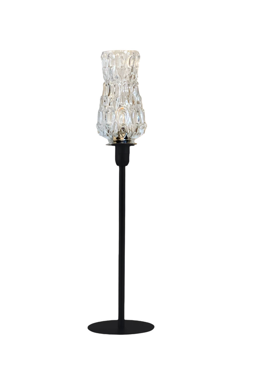 Table lamp with an antique bubbled glass lampshade in the shape of a tulip