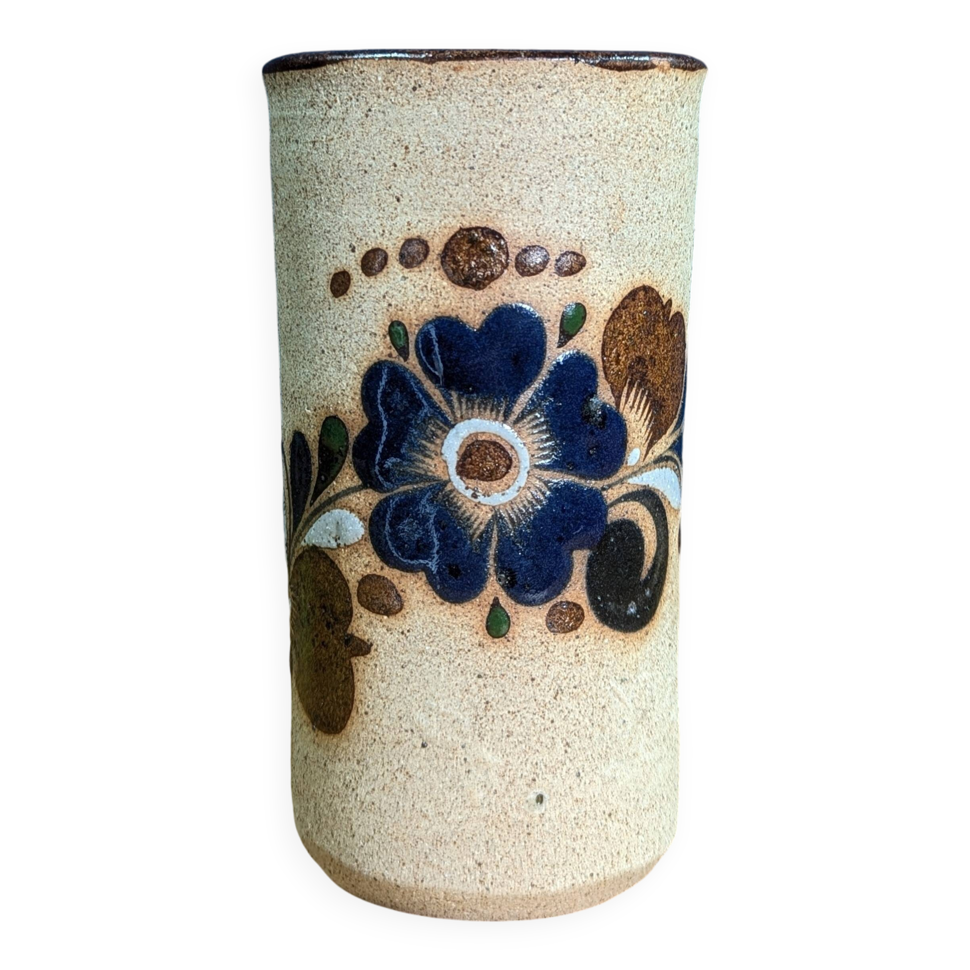 Vintage Floral Mexican Pottery Vase Signed Numbered 6 Mexico CO