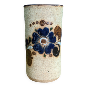 Vintage Floral Mexican Pottery Vase Signed Numbered 6 Mexico CO