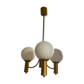 Italian hanging lamp in golden aluminum and opaline circa 1950s