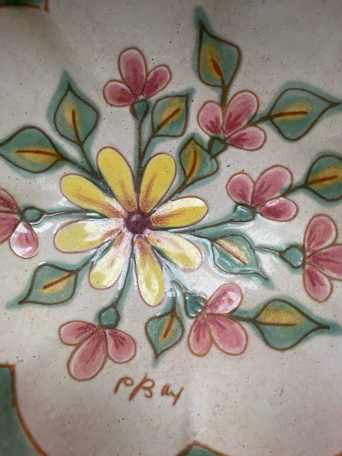 Enamelled dish signed Paul Bay.