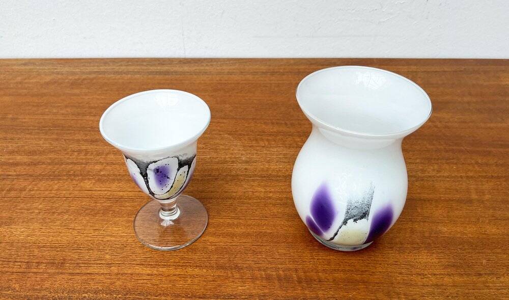 Vintage German glass vase and cup by Hans Jürgen Richartz for the Richartz art collection, set of 2.