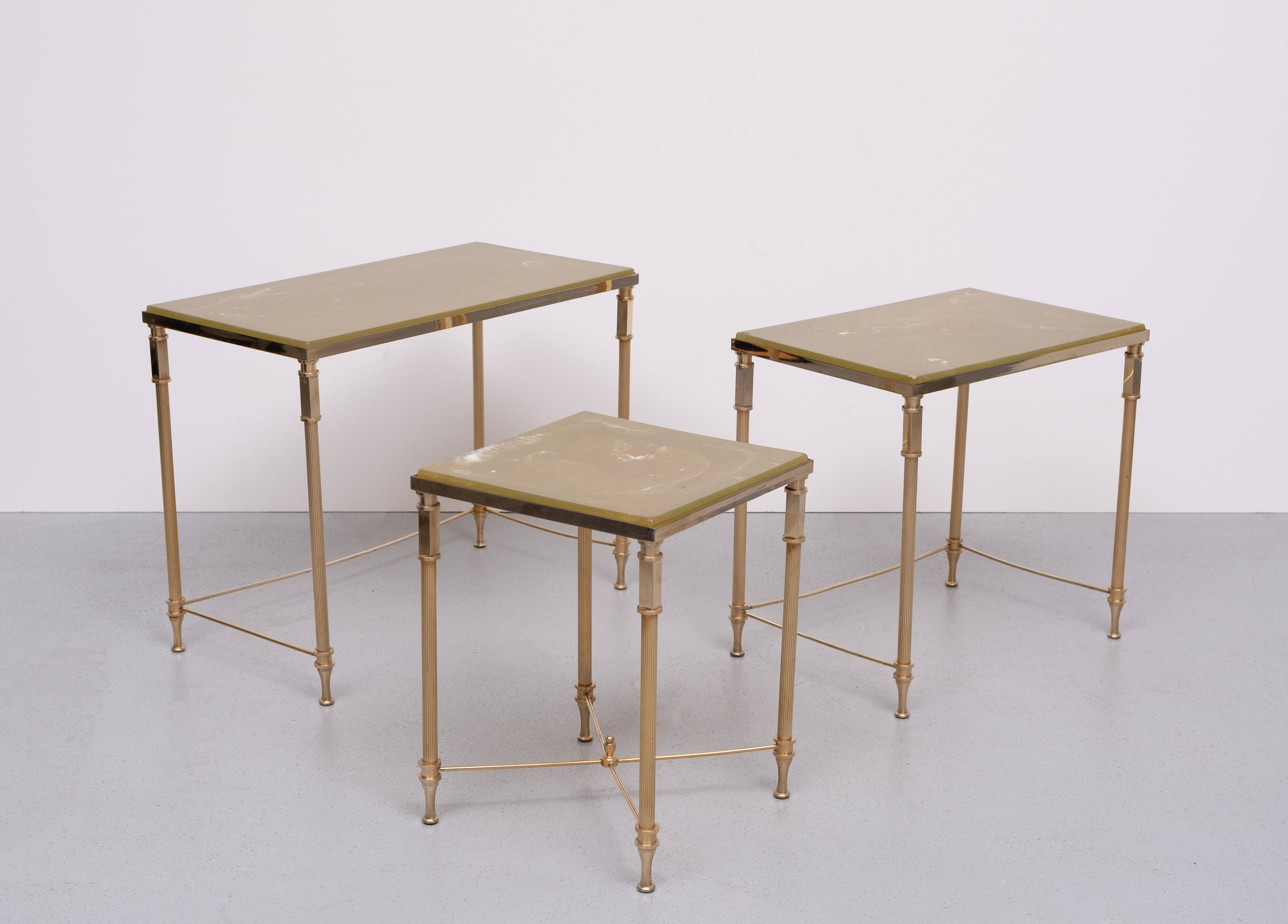 Hollywood Regency Maison Jansen style Brass nesting tables France