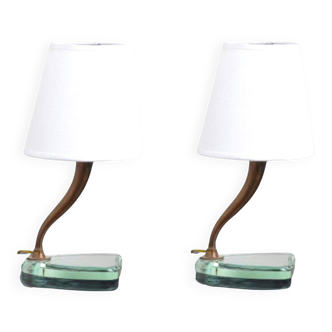 Table Lamps in Crystal and Brass by Emilio Lancia, 1930s