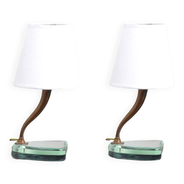 Table Lamps in Crystal and Brass by Emilio Lancia, 1930s