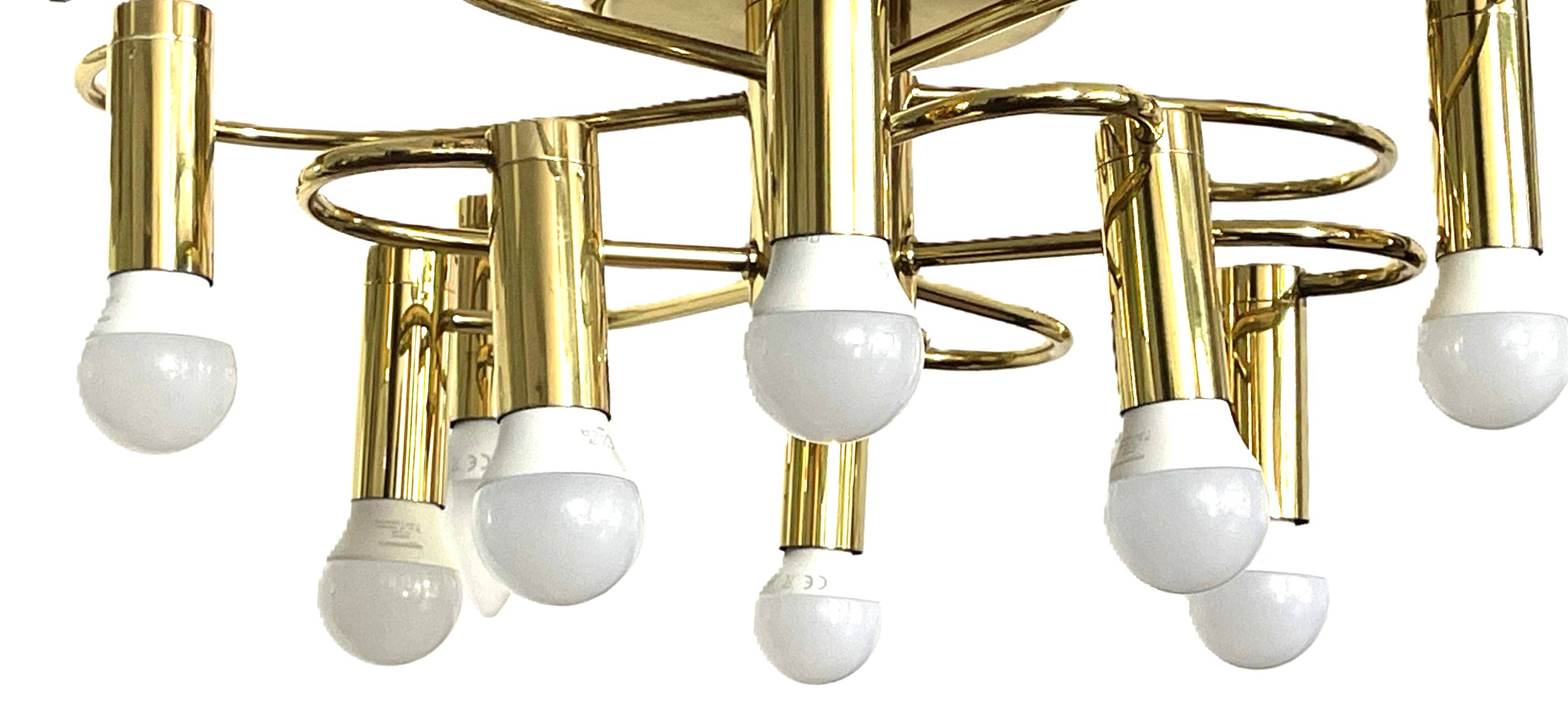 Brass suspension Mid-century 10 arms by Honsel Leuchten