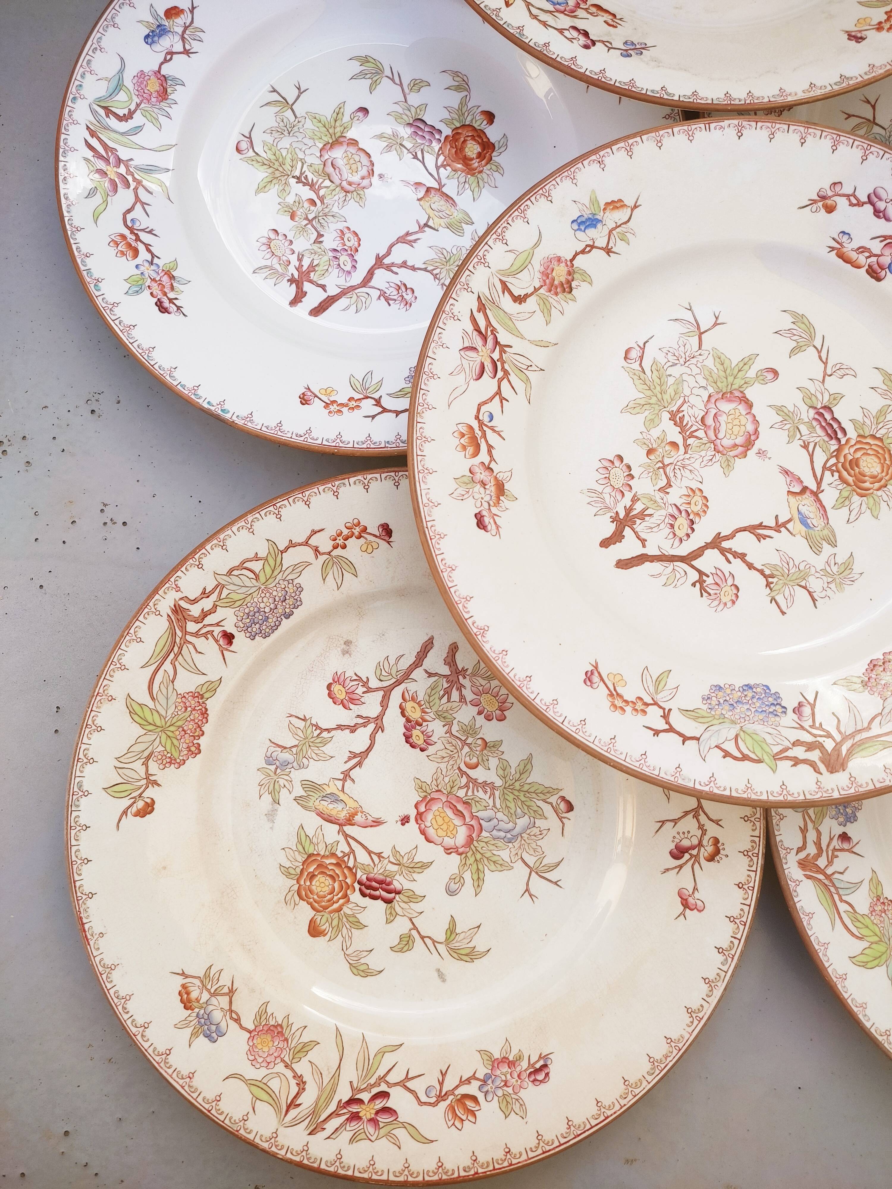 8 flat plates Sarreguemines décor Minton