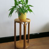 Table d'appoint porte-plantes en rotin et osier