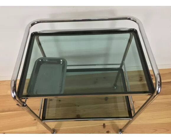 1970 chrome and smoked glass service, professional furniture, industrial style