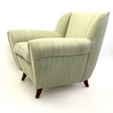 Paire de fauteuils vintage vert clair avec structure en bois, Italie