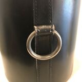 Round black leather ice bucket