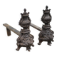 Vintage fireplace andirons, pair of cast iron Bacchus head andirons, fireplace accessories