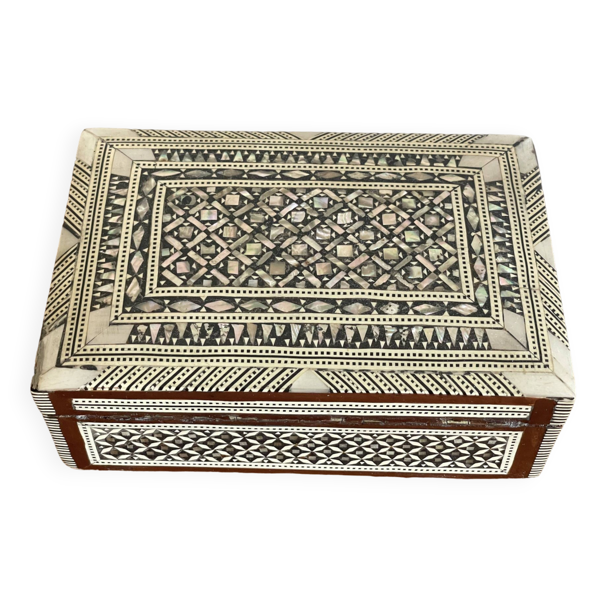 Mother-of-pearl and wood jewelry box