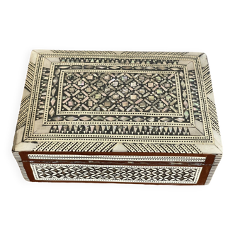 Mother-of-pearl and wood jewelry box