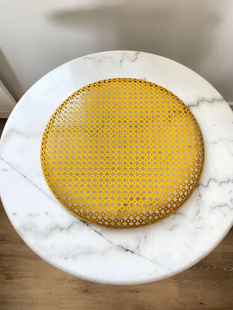 Mathieu Matégot round perforated metal tray, yellow, France 1950s