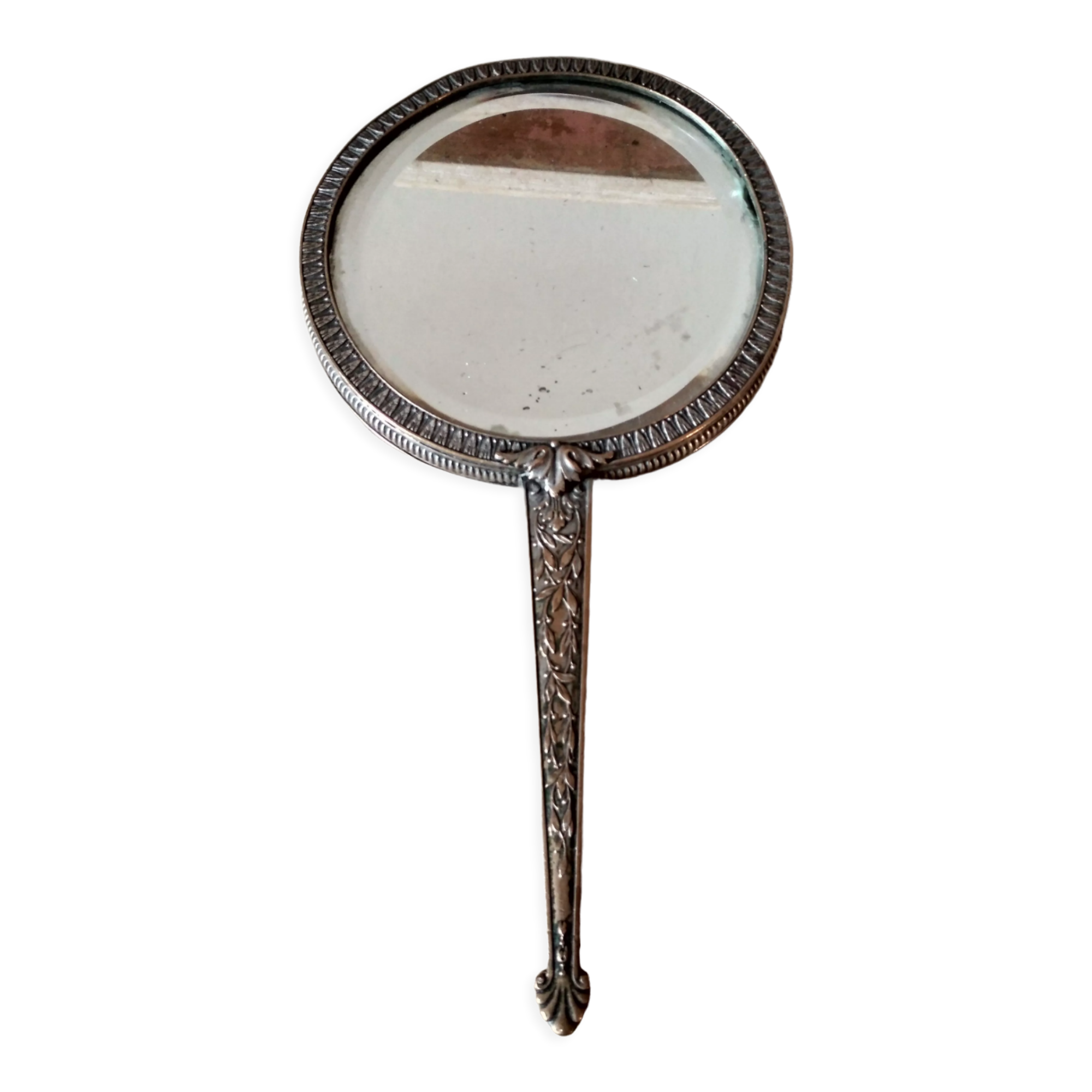 Old hand mirror beveled glass