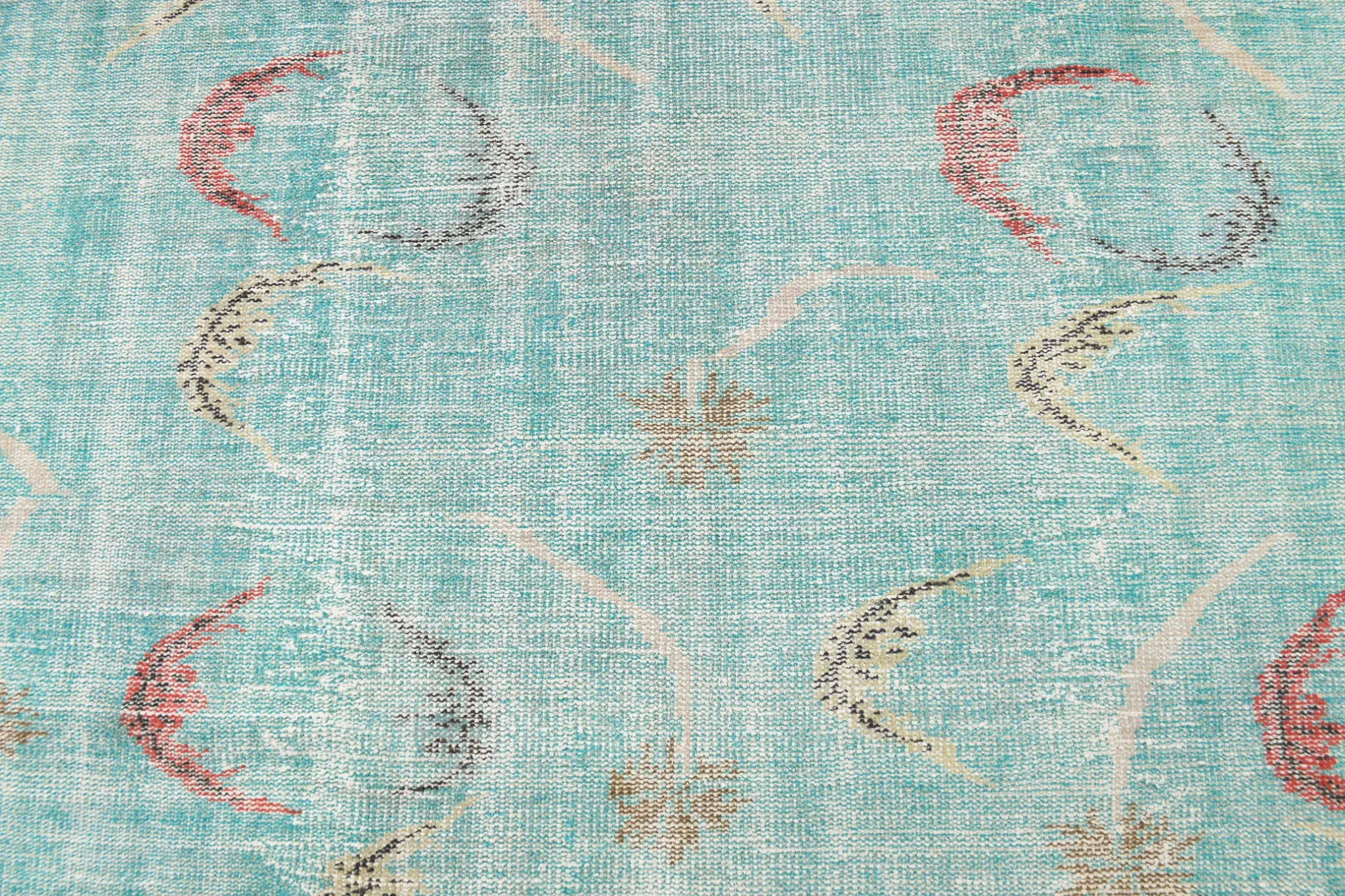 Teal Green Turkish Vintage Rug, Persian Style Living Room Carpet, 222x321Cm
