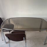 Space age dining table in smoked glass & chrome