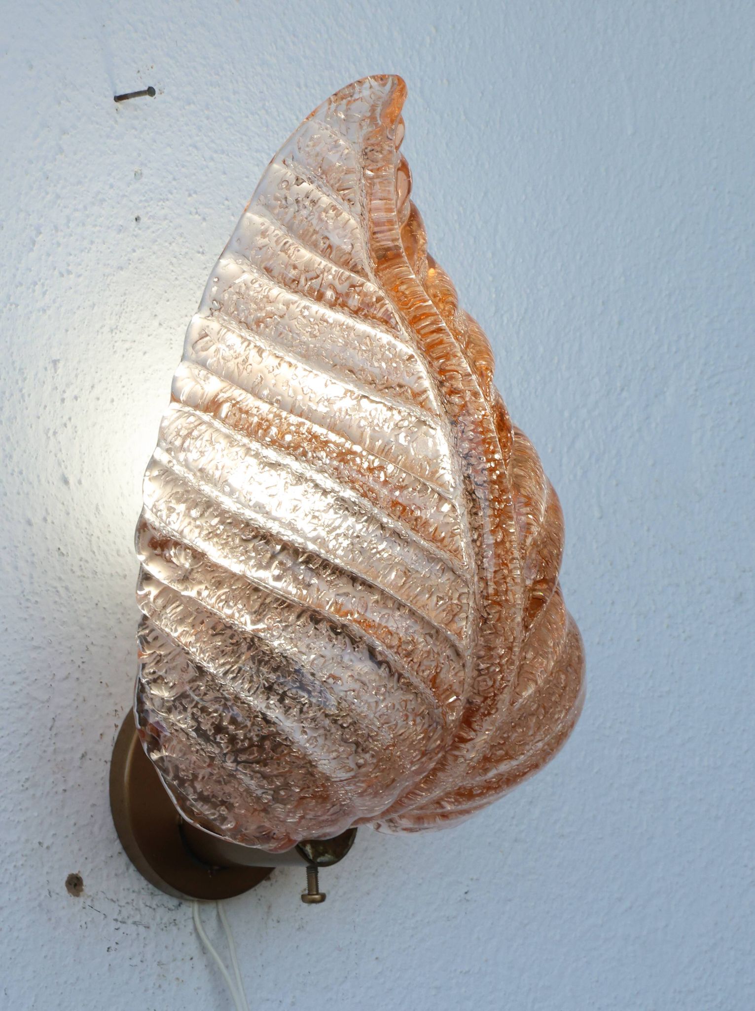 Set of 2 Wall Light Pink colour Murano Glass Leave by Barovier e Toso, 1950
