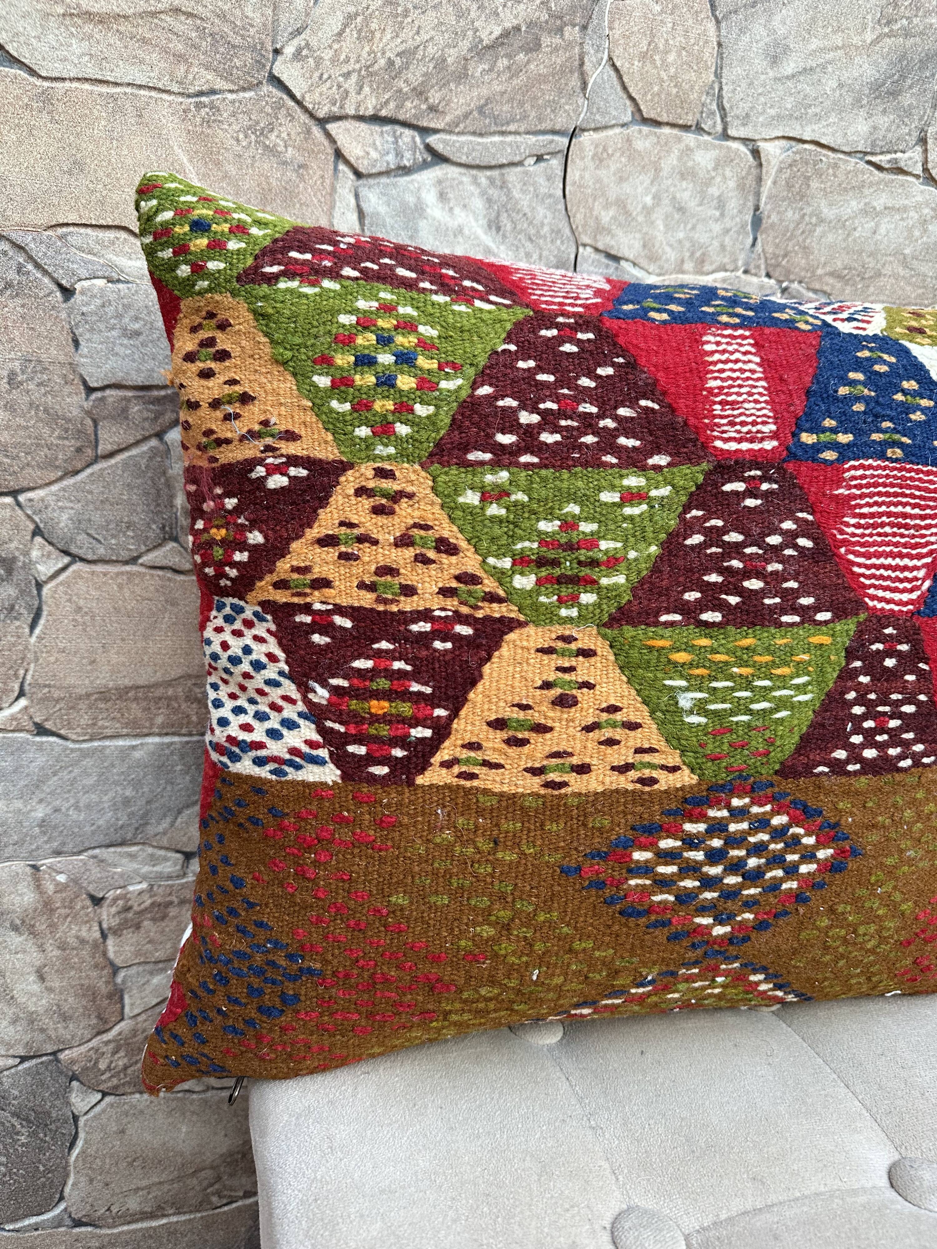Housse de coussin kilim berbère vintage, coussin en laine marocaine