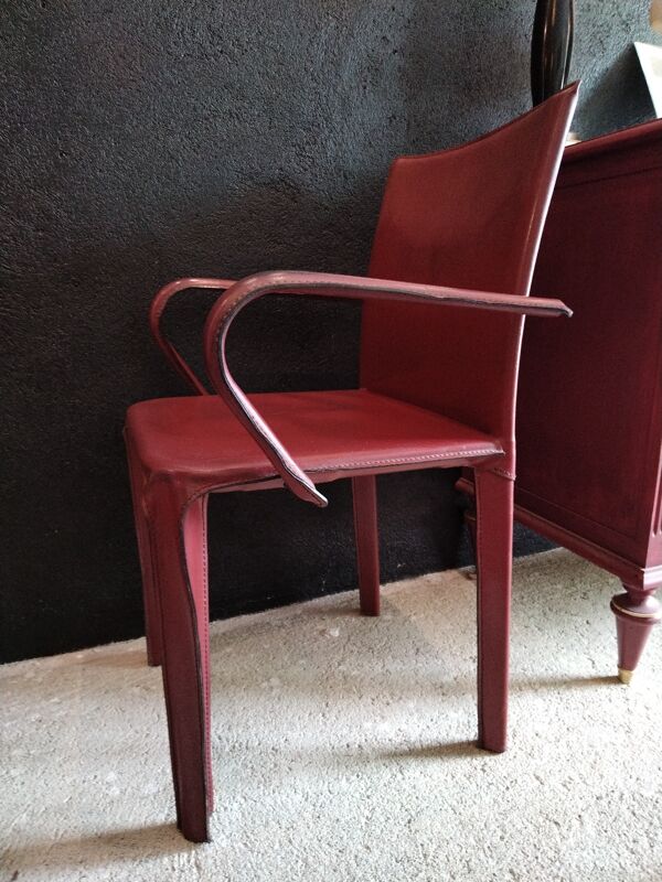 4 chaises en cuir bourgogne