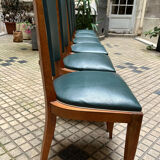 Green art deco chairs in skaï and wood