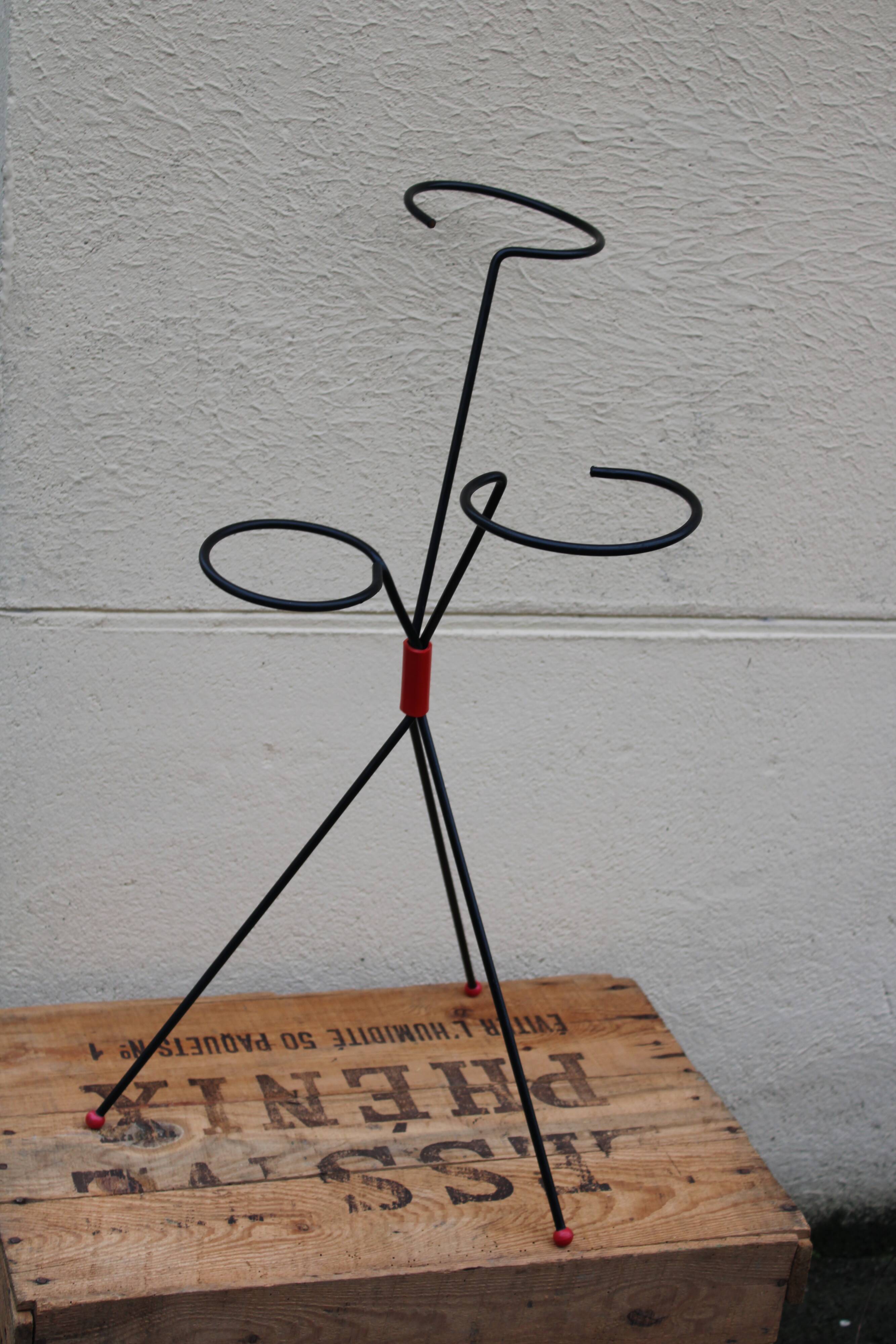 1960's black metal tripod plant holder