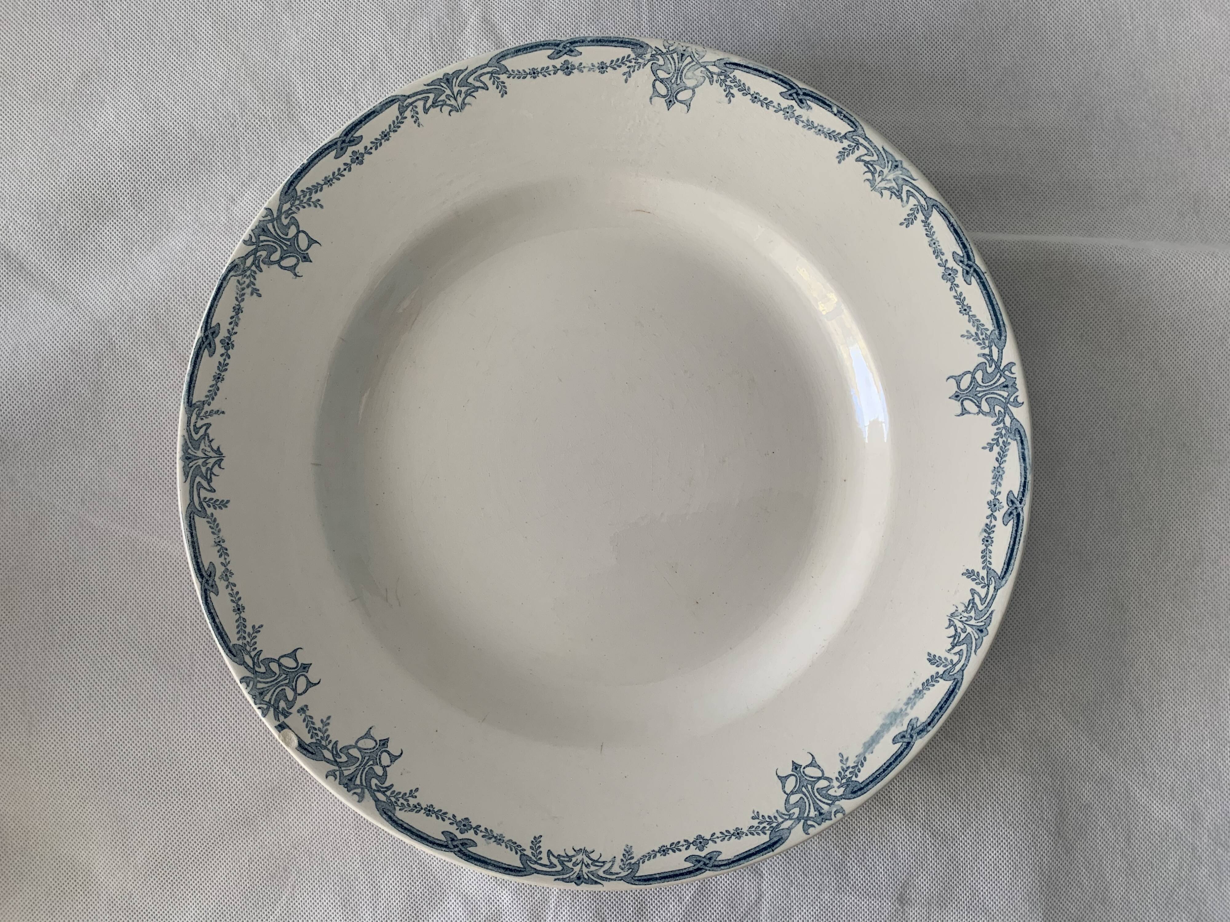Service 20 plates and 3 dishes blue earthenware Vaucluse U-C Sarreguemines Digoin
