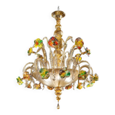 Contemporary Lively Transparent and Gold Floral Chandelier in Murano Glass