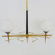 Lustre vintage à 2 branches Moderniste Arlus des année 1950. Métal noir, laiton, opaline