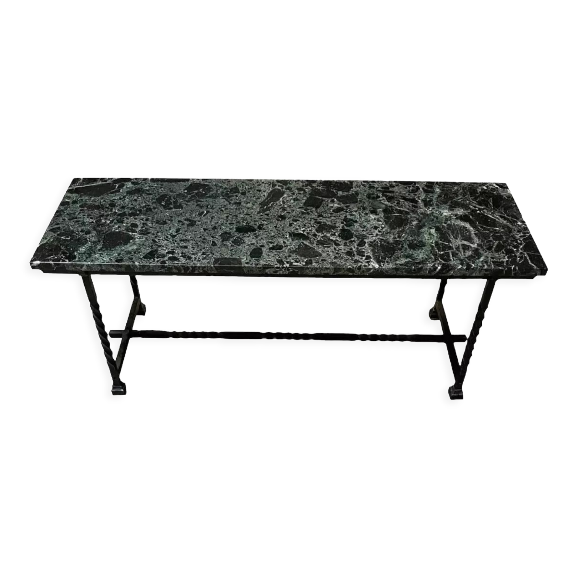 Table basse en fer forgé et marbre vert des Alpes